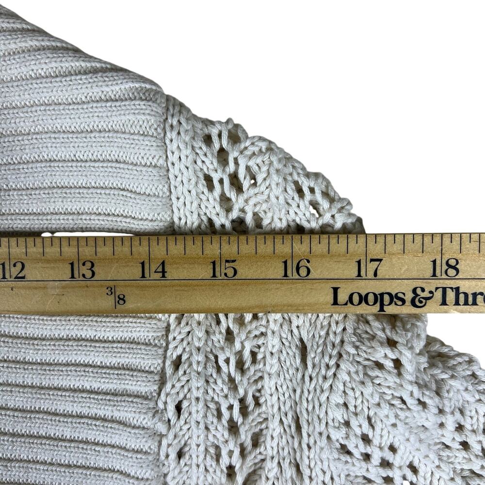 Y2K White House Black Market Ivory Open Knit Cropped Shrug M Bell Sleeve Sweater - Picture 8 of 13